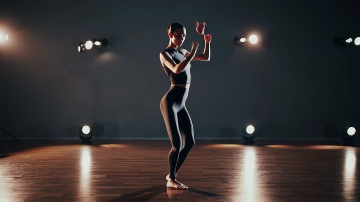Donna che esegue danza moderna in studio