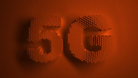 5g technology. orange mosaic surface with moving hexagons. logo, text. internet, telecommunications. cells. wave. the 4k loop. animation for a business presentation