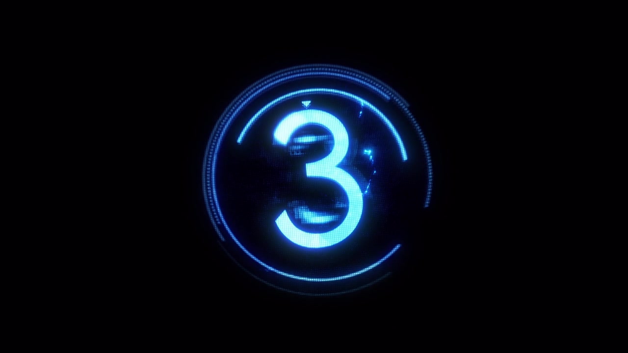 Timer Digitale Conto alla Rovescia con Numero Tre Blu Luminoso