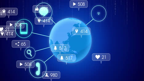 animación del globo con iconos y procesamiento de datos