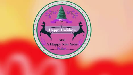 Animation-of-present-tag-with-christmas-greetings-on-yellow-and-red-background