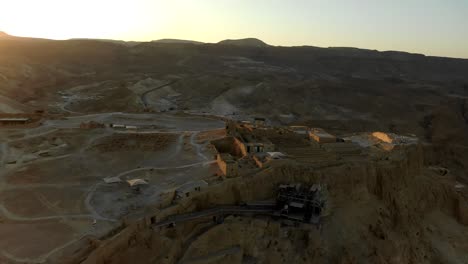 Ruinen-Von-Masada,-Drohne,-Sonnenuntergang,-Israel,-Geschichte,-Herodes-Palast,-Römisches-Reich