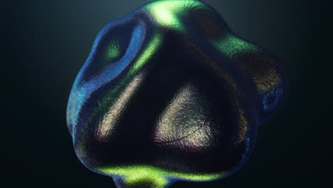 3d textured blob morphing shape, green and blue reflections, colorful, seamless loop