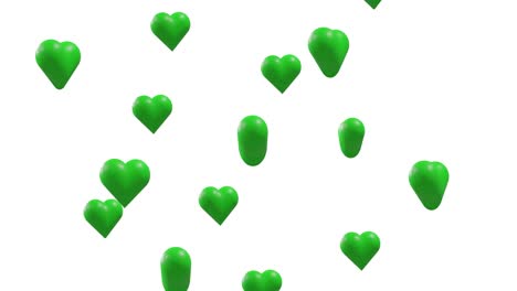 animation of green hearts moving on white background