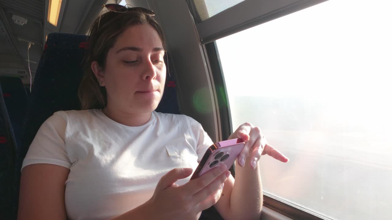 Young Woman Tapping Her Smartphone Screen After a Thoughtful Pause