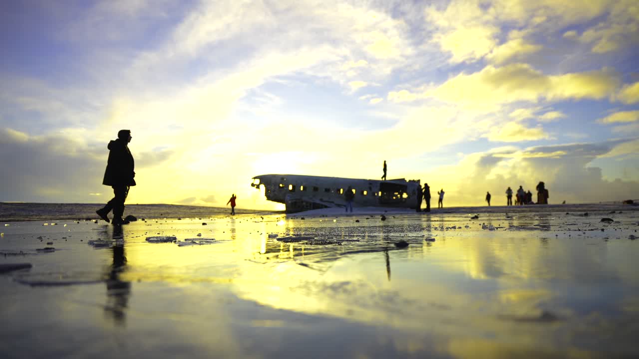 Airplane Wreckage in Iceland at Sunset