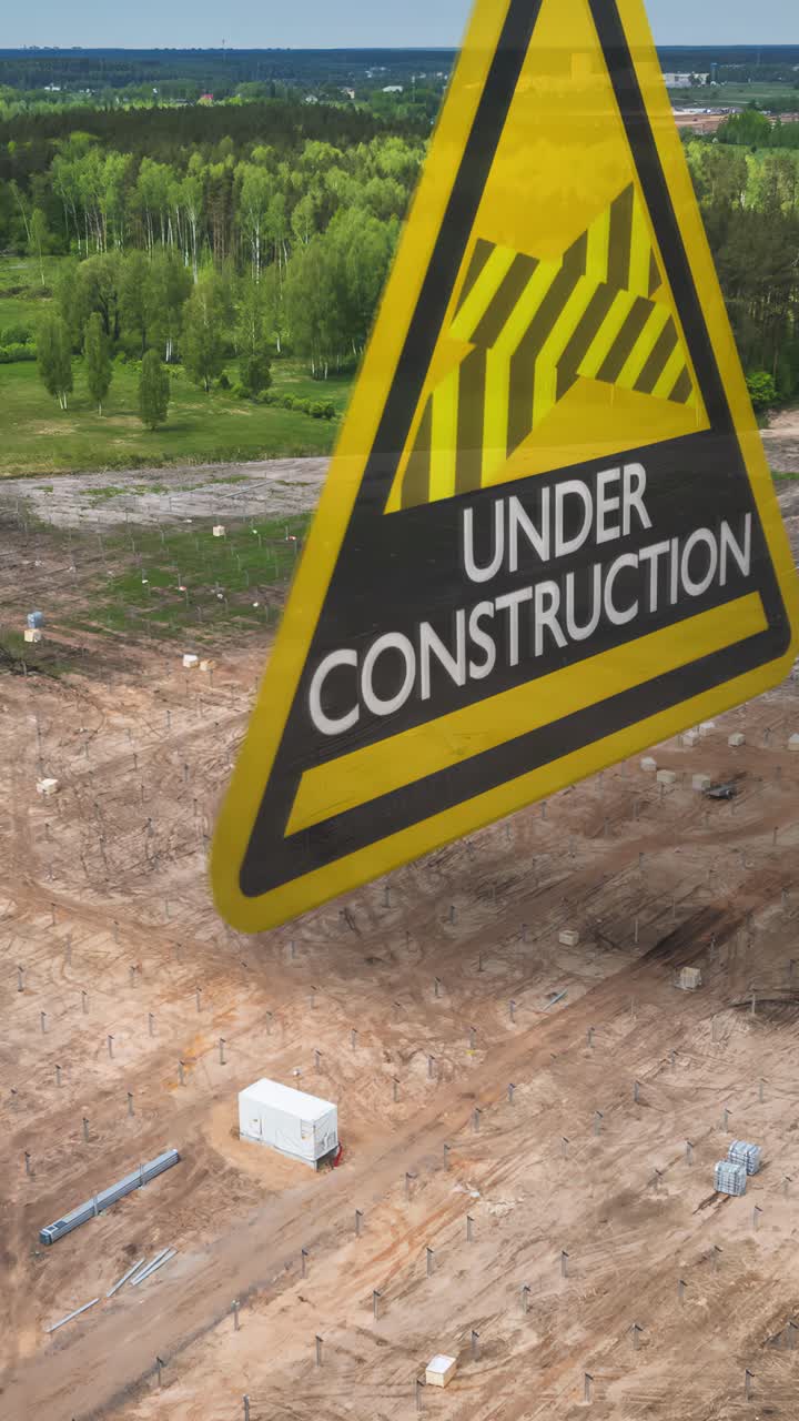 vista aérea de un sitio de granja solar en construcción