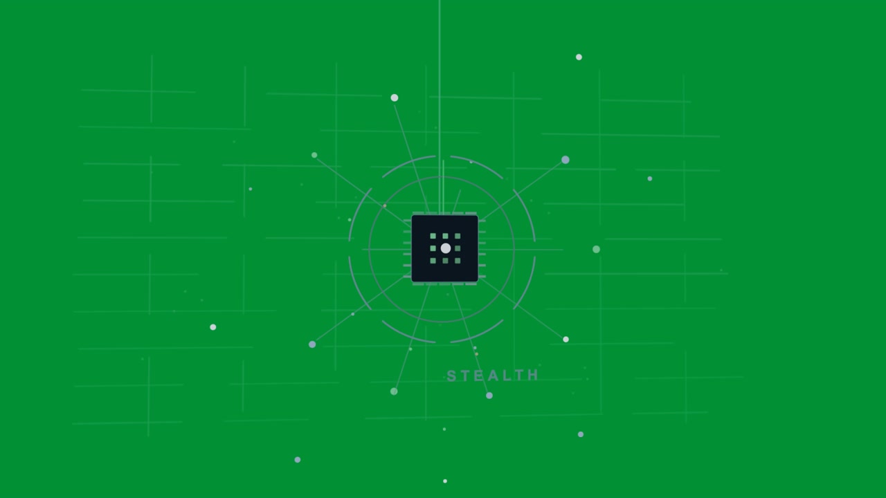 Beam falling starting chip booting rings pulsing arms moving nodes entering stealth transparent HUD