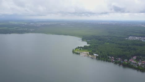 aerial view of a lake and surrounding cityscape