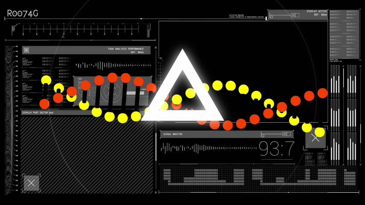 데이터 처리에 대한 dna 가닥과 삼각형 스캐닝의 애니메이션