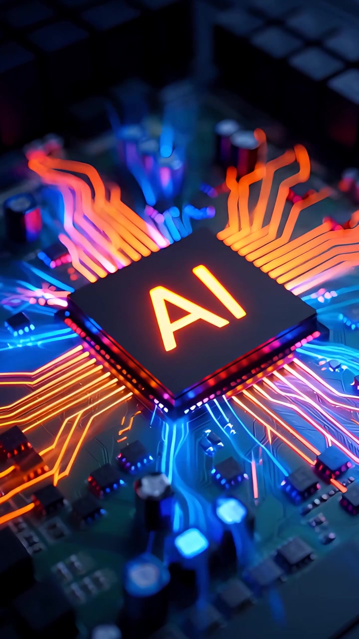 Futuristic AI Chip Motherboard Technology Background 4K