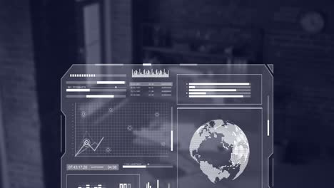 animation of interface with data processing against empty office