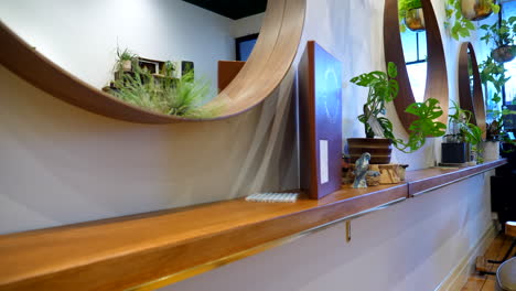 Sliding-down-a-haridresser-salon's-work-bench-with-plants