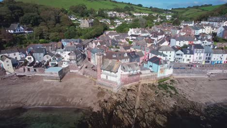 kingsands village with colourful buildings along the cornish coastline, summer, uk