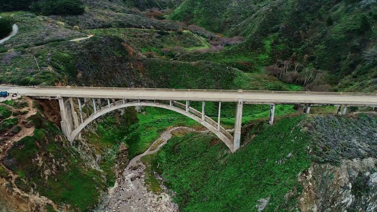 Breathtaking aerial footage highlighting iconic Pacific Coast engineering view