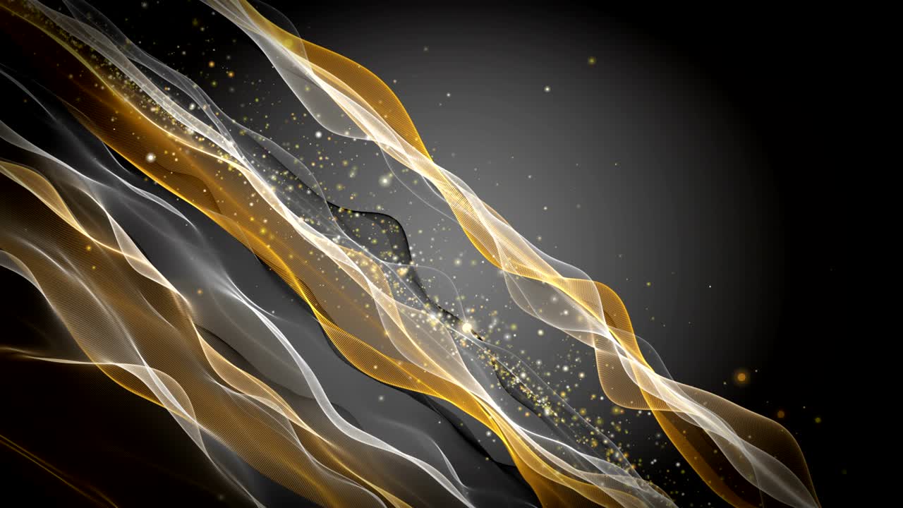 Futuristisk animation med bølgeobjekt og flimrende partikler i slowmotion, 4096x2304 loop 4K