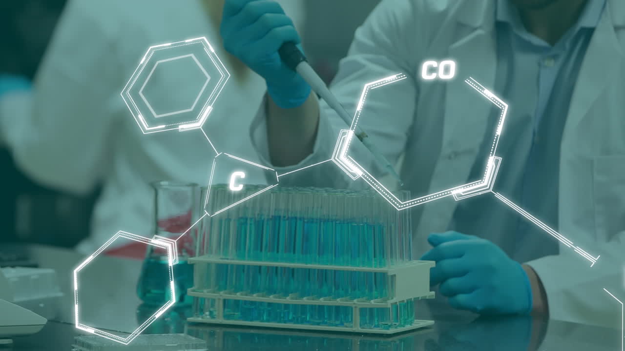 animación del procesamiento de datos sobre científicos caucásicos utilizando pipeta