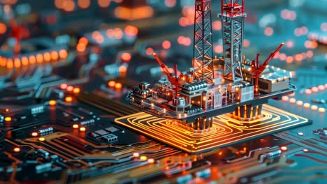 oil rig on a circuit board