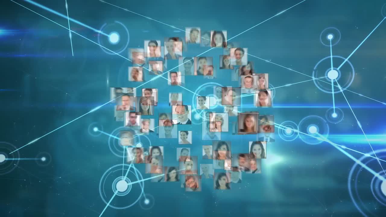 animación de los iconos de las personas sobre fondo azul