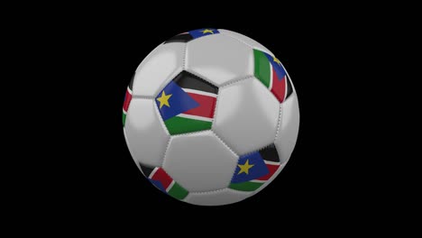 pelota de fútbol con bandera de sudán del sur bucle 4k con alfa
