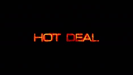 fire burn text of hot deal word. the golden red shine lighting of hot deal loop animation.4k 3d rendering isolated transparent with alpha channel quicktime prores 4444.