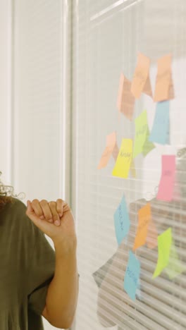 woman using adhesive notes to present ideas in a coworking