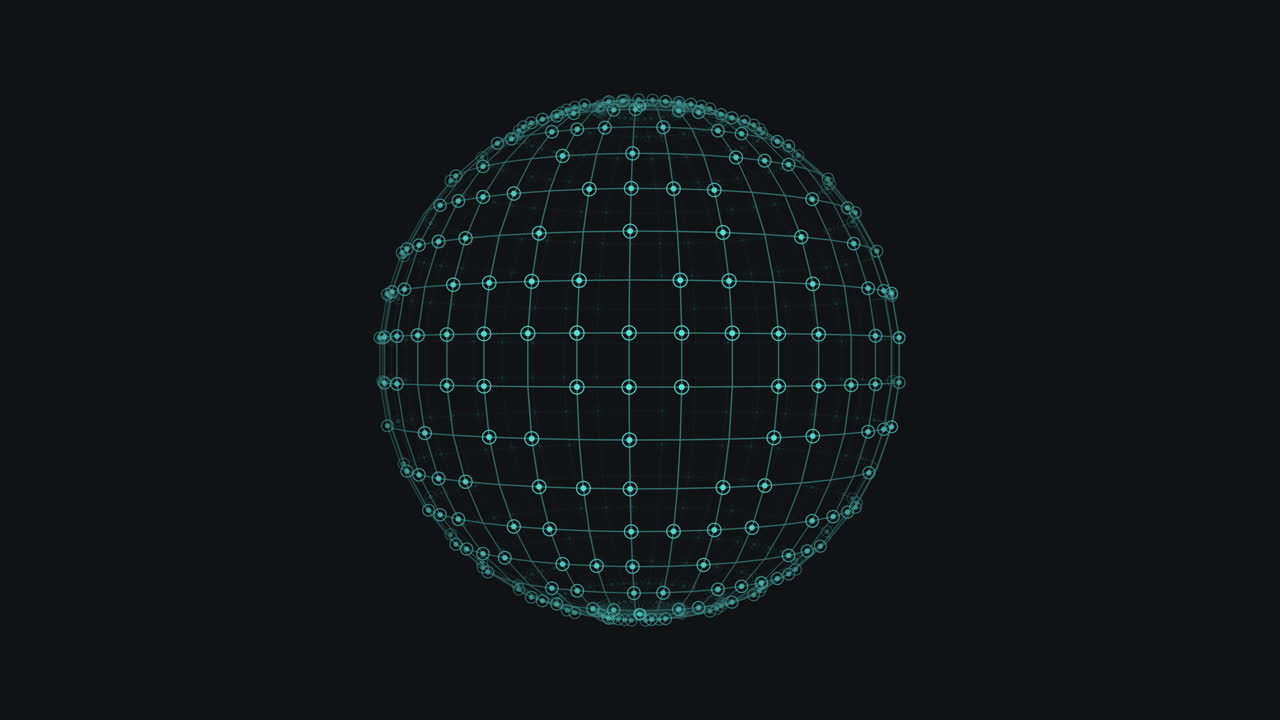 esfera negra con patrón de cuadrícula de puntos verdes flotando