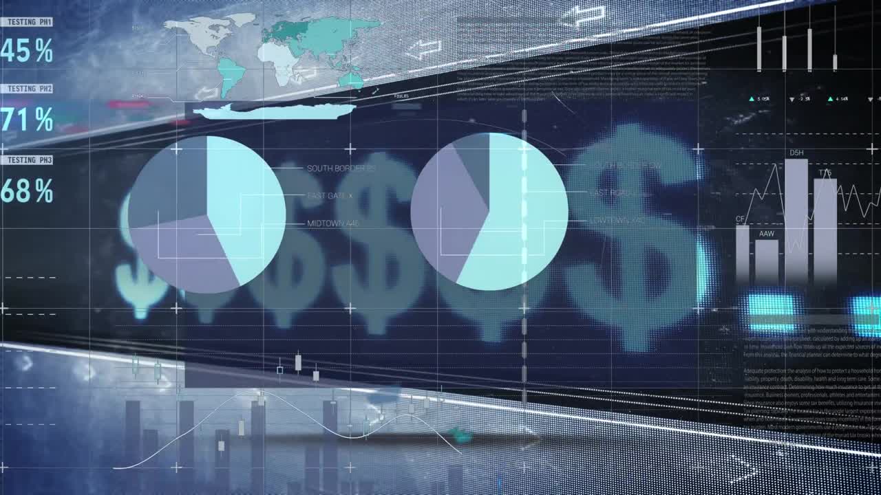 símbolos de moneda y datos cambiantes en negro