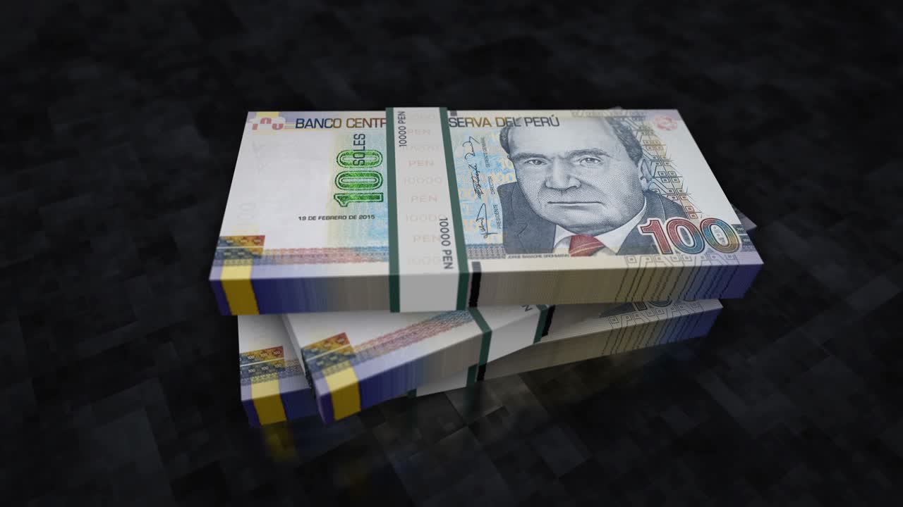 페루 소레 (peruvian soles) - 페루의 화폐, 지폐 어리, 애니메이션.
