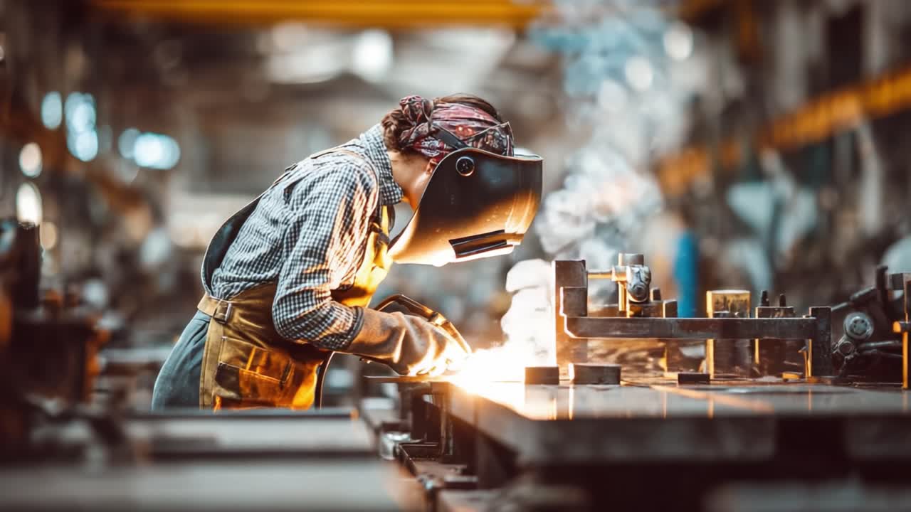 Centrados en la destreza artesanal: un trabajador cualificado dedicado a la fabricación de metal, que muestra precisión y dedicación en un entorno industrial dinámico.
