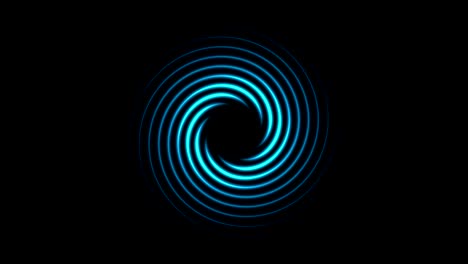 animation of blue line spiral or black hole with light effect on black sky background