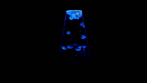 closeup of blue-lit lava lamp, centered in frame