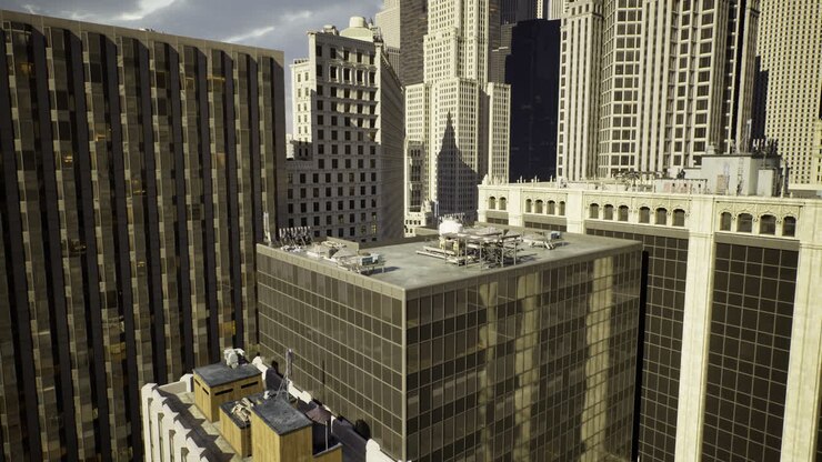 Vista dello skyline cittadino con tetti e architettura urbana in pieno giorno
