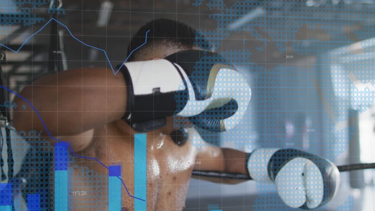 Animation af databehandling over afroamerikansk mand, der træner i fitnesscenter
