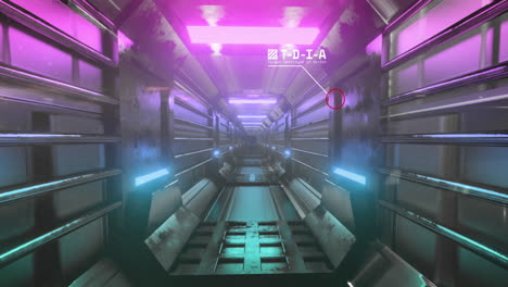 animation of letters around missile icons over illuminated futuristic tunnel in background
