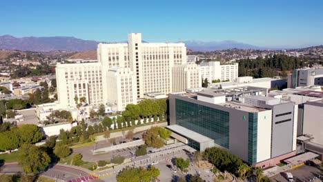 aerial establishing of the los angeles county usc medical center hospital health complex near downtown la 2