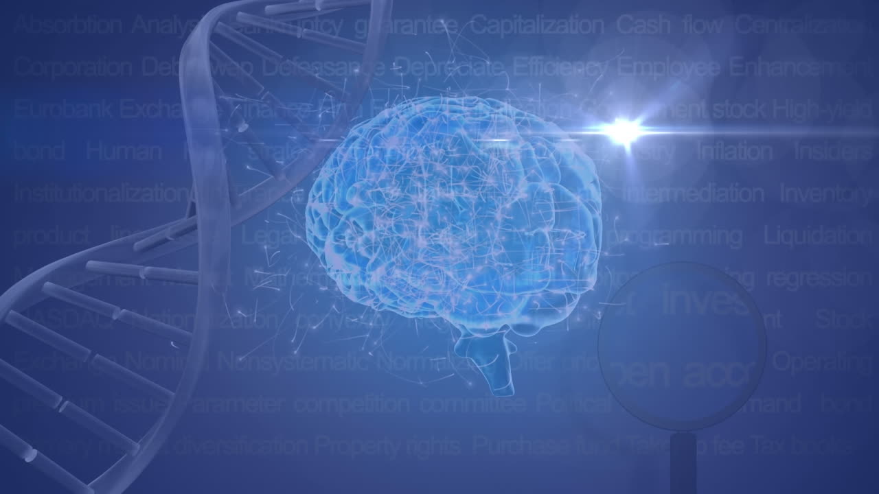 인간의 뇌와 dna 스트랜드 스핀링을 통해 데이터 처리의 애니메이션