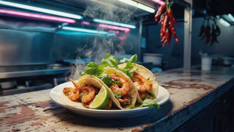 shrimp tacos with lime and cilantro