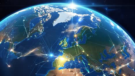 a 3d model of the earth with connections between cities around the world