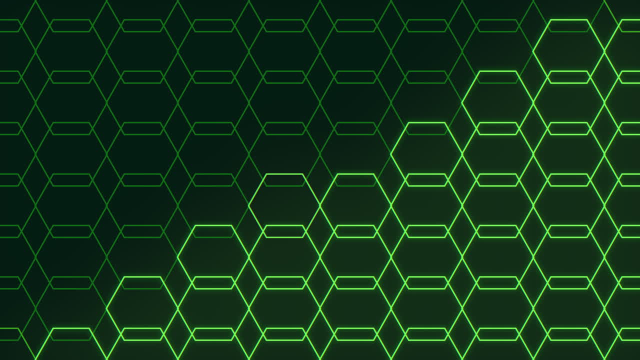 patrón de hexágonos de neón verde sobre degradado negro