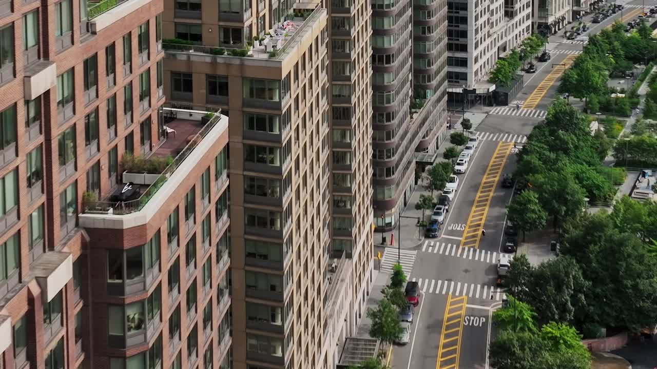 Vibrant aerial view of urban life in New York City captured by a drone