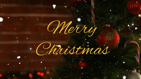 animation of season's greetings text over christmas tree