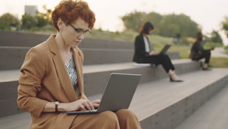 Businesswoman-Using-Laptop-in-Park