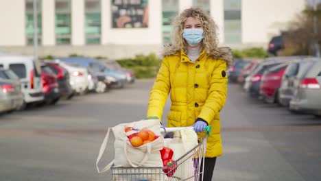 Static-video-portrait-of-woman-after-shopping-during-COVID-19