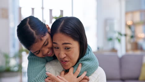 support, love and mother hugging her child