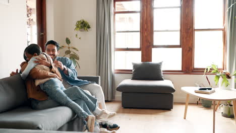 home, hug and girl with her parents