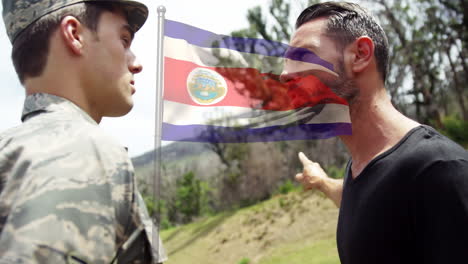 animation of flag of costa rica over diverse soldiers