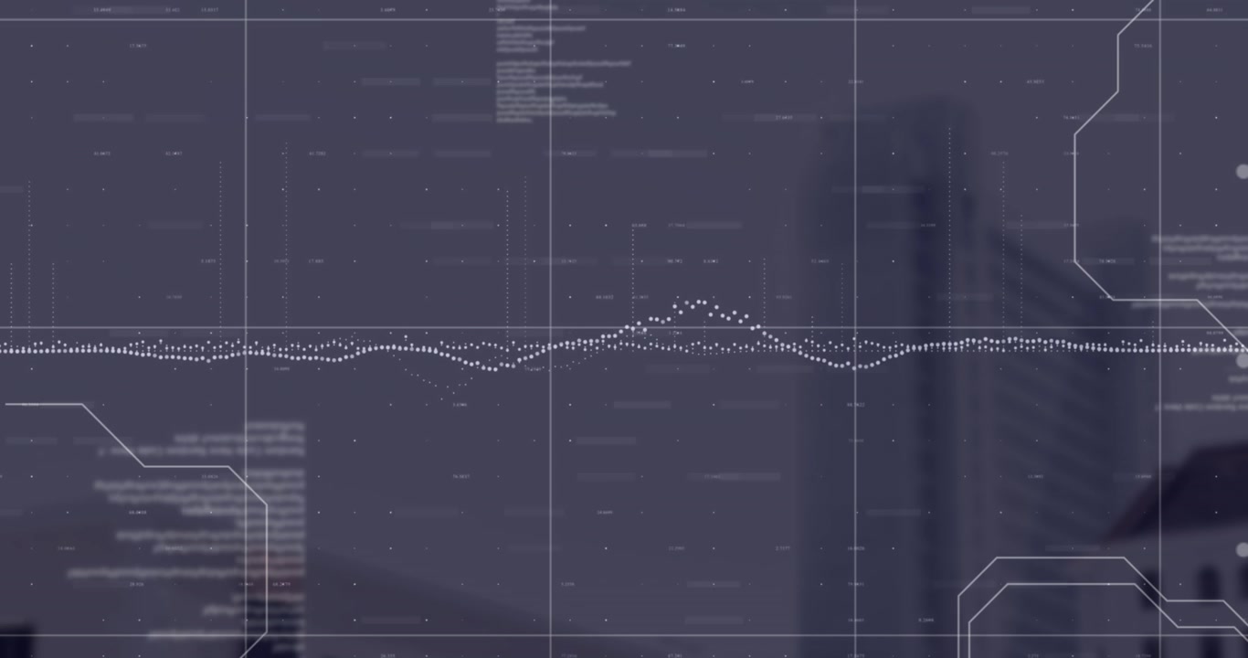 Animation of data processing over cityscape