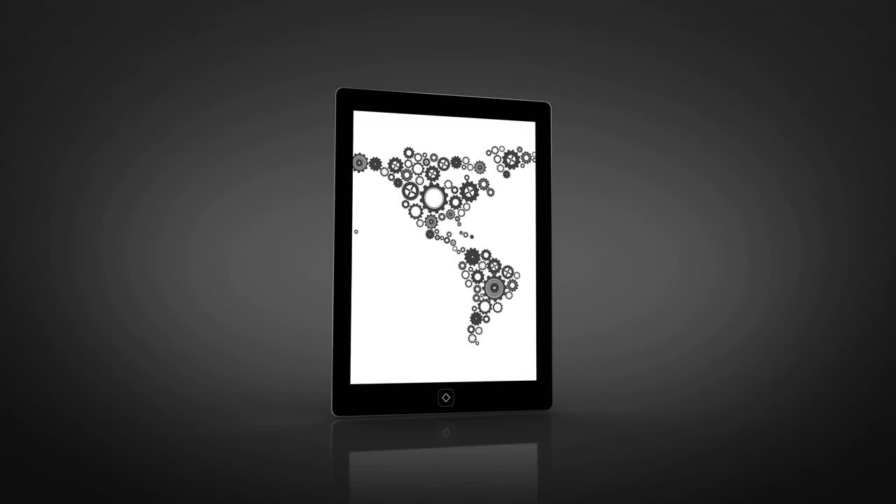 montaje de tierra hecha de engranajes y ruedas mostrado en la pantalla de la tableta
