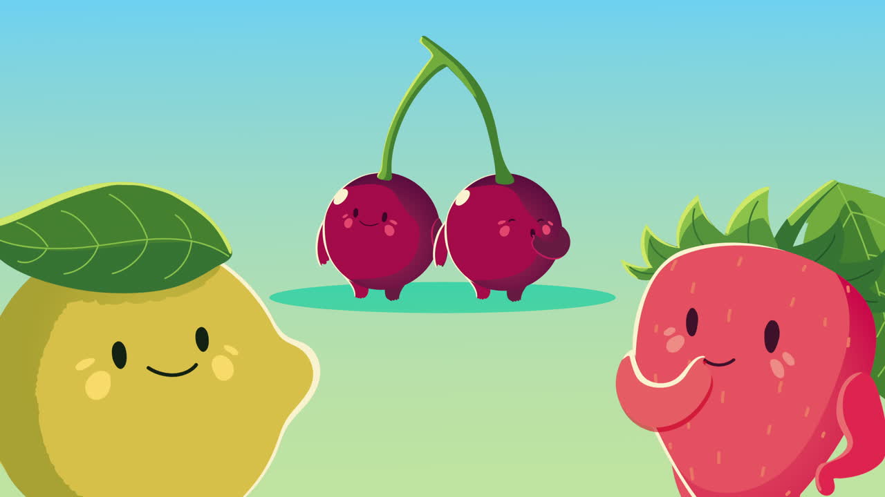 limón con cerezas y frutas de fresa personajes